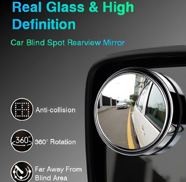 2 Pcs 360° Rotatable Car Blind Spot Mirrors – Adjustable Round Side Rear View Mirrors with HD Original Glass Lens